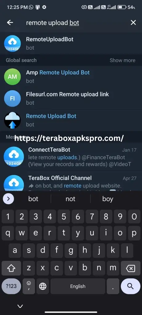 terrabyte in gb remotly upload in telegram