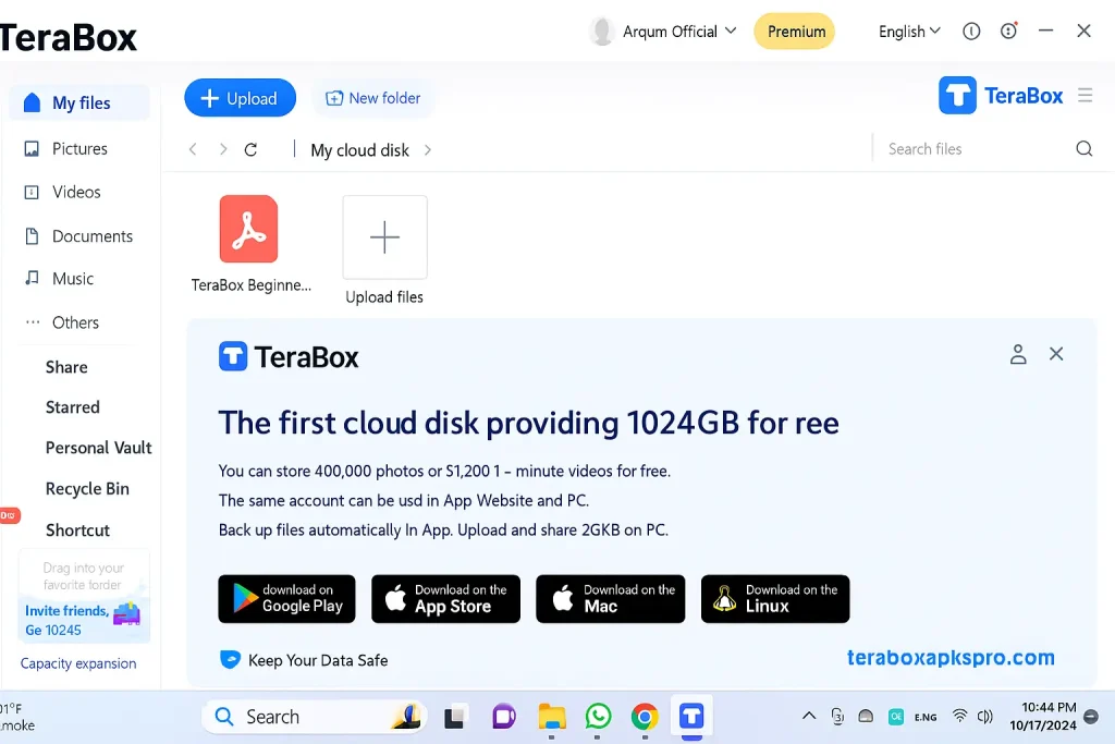 TeraBox Mod PC Cloud Storage Interface Screenshot